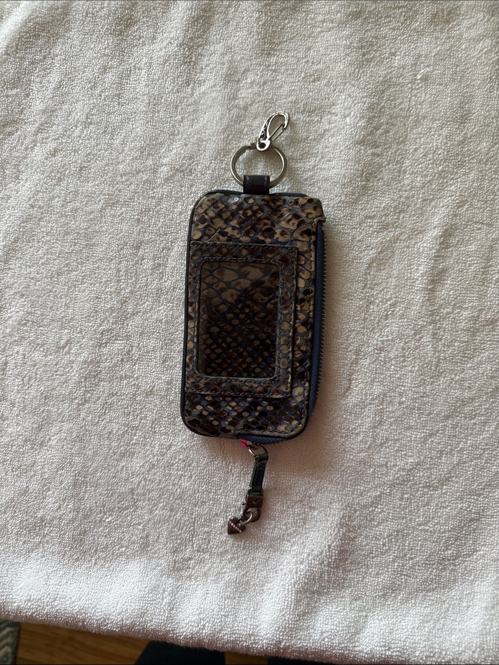 Leather Snake-Print Phone Key Wallet - Brown